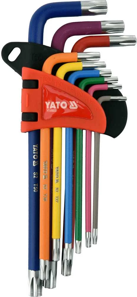 Yato Toya Sa Poland L tipo raktų rinkinys | spalvoti / S2 | T-Star (Torx) / T10 - T50 | 9 vnt. (YT-05633)