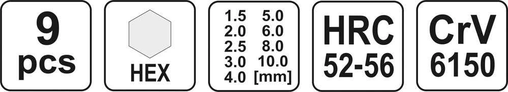 Toya Sa Poland YATO šešiakampiai raktai 9 colių (1,5–10 mm) ilgi 0500