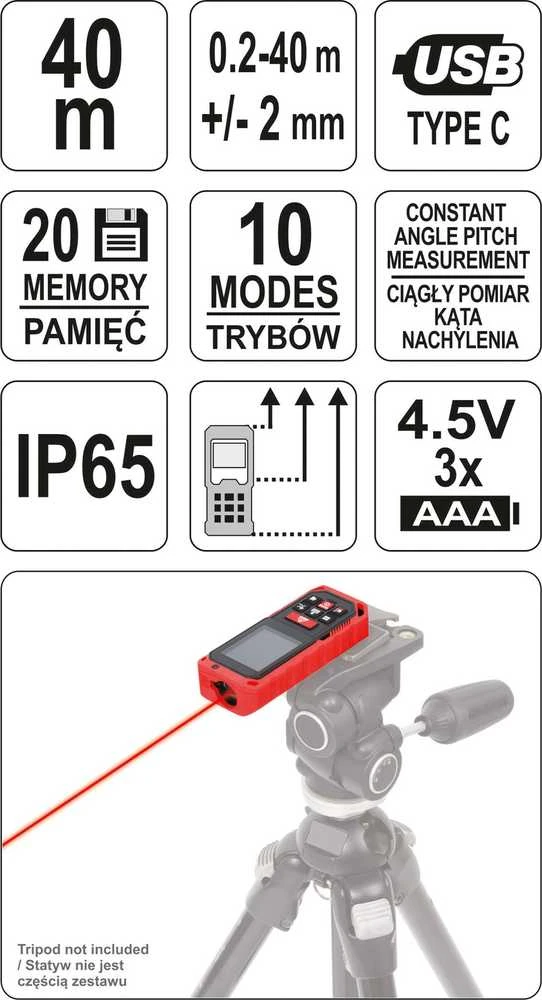 Tolimatis lazeris YATO YT-73126 (40 m)