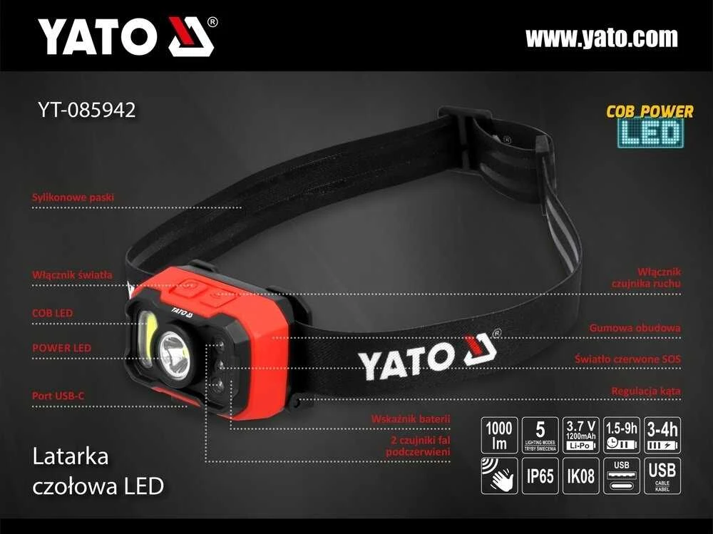 Yato Toya Sa Poland Galvos žibintas | 1000 lm | su judesio jutikliu (YT-085942)