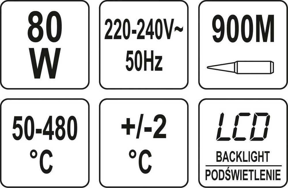 YATO lituoklis 80W LCD TEMPERATŪROS REGULIAVIMAS 50-480C