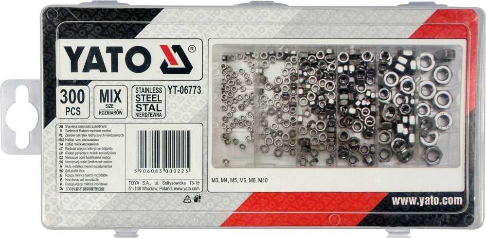 Toya Sa Poland YATO Rinkinys METRICINIAI NERŪDIJANTI RIEŠUTAI 300 vnt. MIX M3, M4, M5, M6, M8, M10