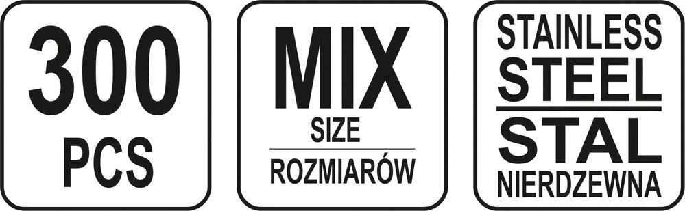 Toya Sa Poland YATO Rinkinys METRICINIAI NERŪDIJANTI RIEŠUTAI 300 vnt. MIX M3, M4, M5, M6, M8, M10