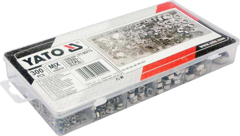 Toya Sa Poland YATO Rinkinys METRICINIAI NERŪDIJANTI RIEŠUTAI 300 vnt. MIX M3, M4, M5, M6, M8, M10