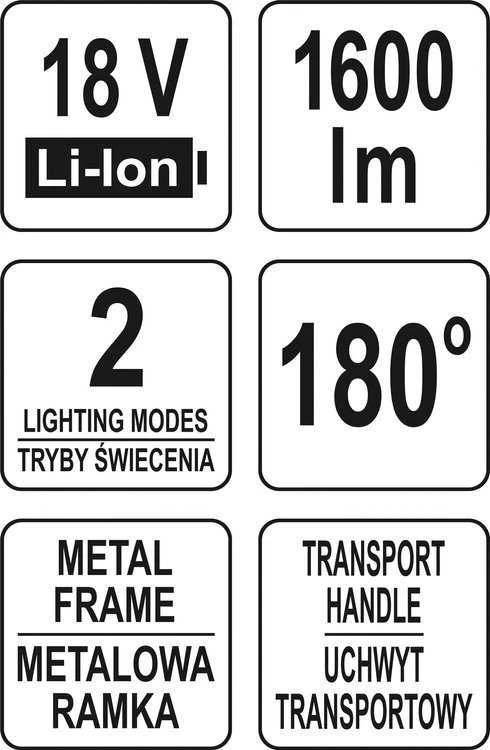 YATO LED PRIEKINIS ŽIBINTAS 18V 1600LM 20W BE Akumuliatoriaus IR Įkroviklio