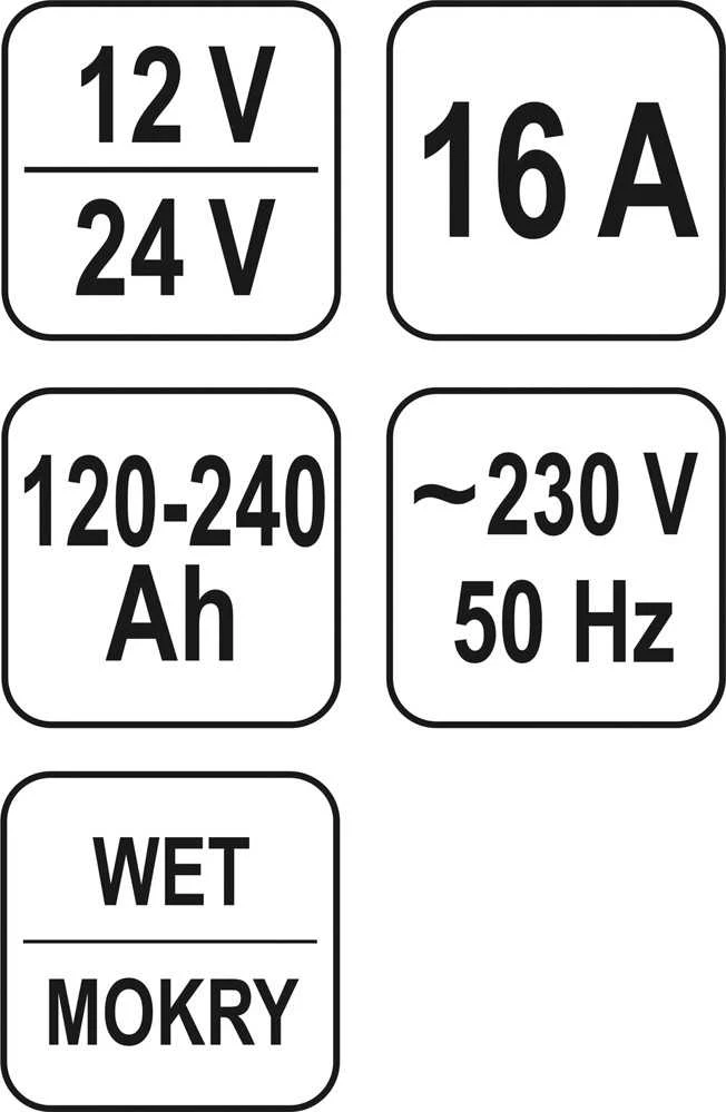 YATO kroviklis su paleidimo funkcija 16A 12V / 24V 120-240Ah