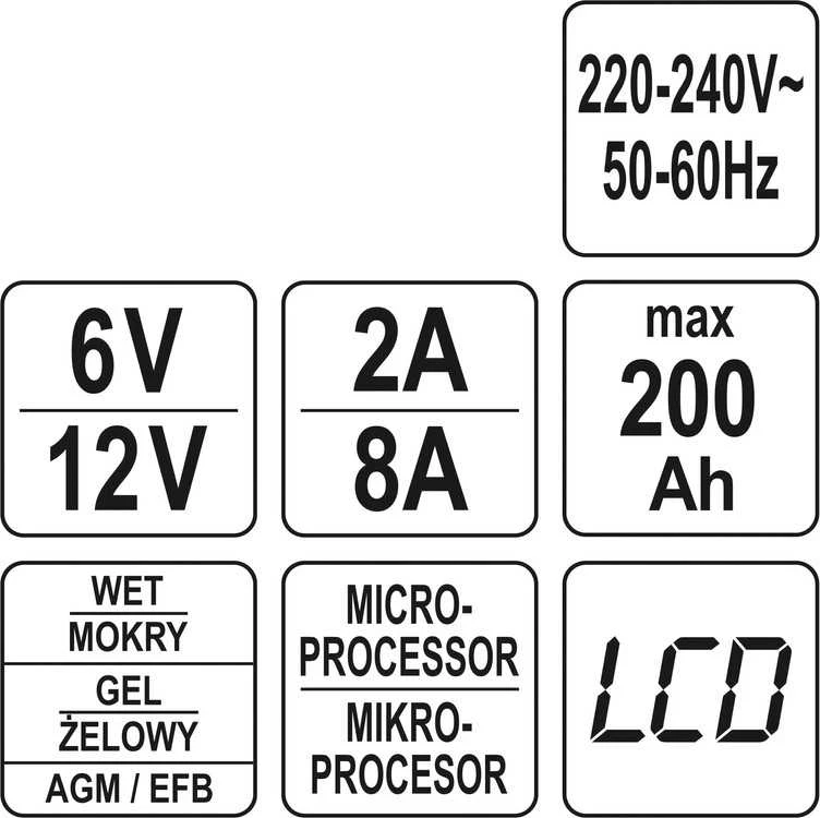 Yato Toya Sa Poland Pakrovėjas 6 V ir 12 V akumuliatorių įkrovimui | 6V/2A, 12V/8A (YT-83001)