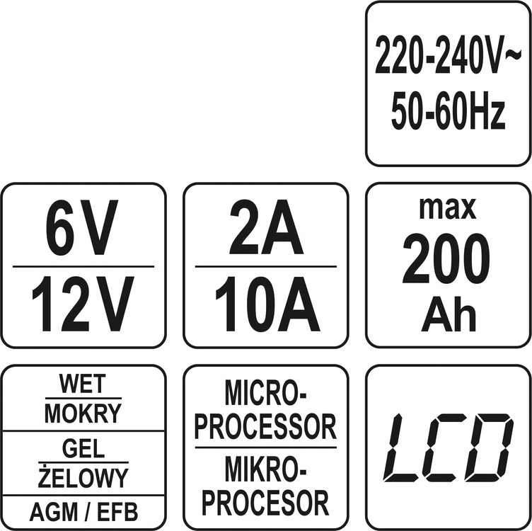 Toya Sa Poland Pakrovėjas akumuliatoriams | 6 V / 12 V, LCD mikroprocesorinis | 10 A (YT-83002)