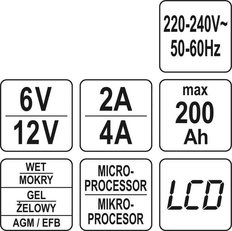 Yato Toya Sa Poland Pakrovėjas akumuliatoriams | 6 V / 12 V, mikroprocesorinis | LCD, AGM/GEL/EFB (YT-83000)