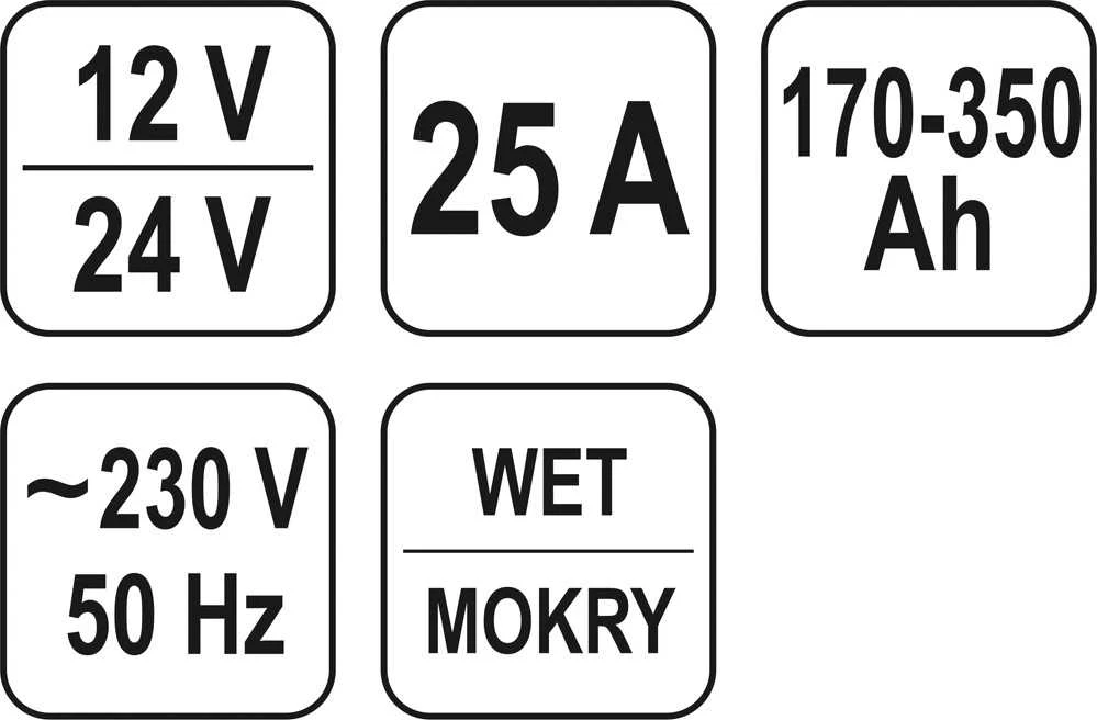 YATO Įkroviklis SU PADOVANČIU 25A 12V / 24V 170 - 350Ah