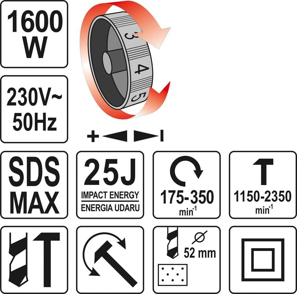 YATO SDS-MAX GRĘŽIMO IR VERTINIMO PLAKTUKAS 1600W 25J 12kg YT-82135