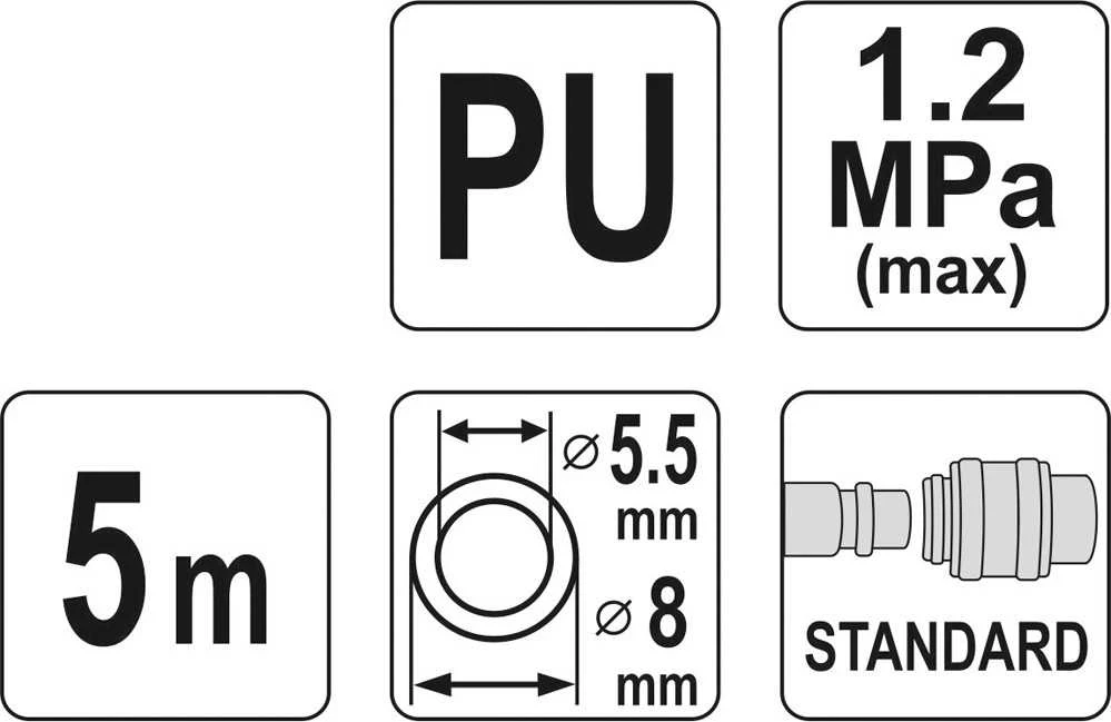 YATO PRZEWÓD / WĄŻ pneumatinis SPIRALNY 5,5mm x 8mm x 5m POLIURETANOWY