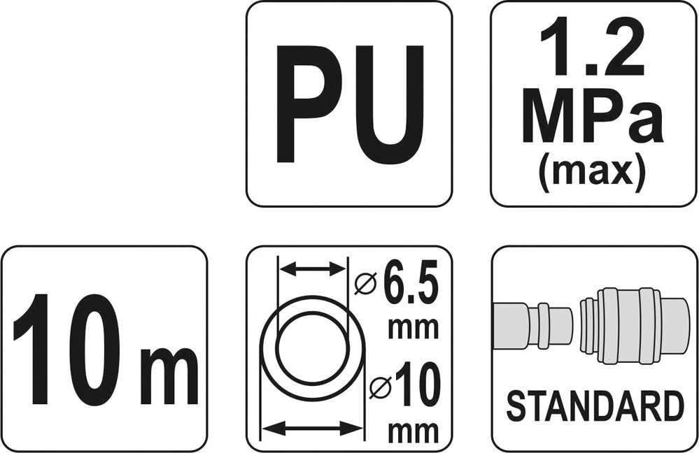 YATO CABLE / PNEUMATINĖ SPIRALĖ ŽARNA 6,5 mm x 10 mm x 10 m POLIURETANAS