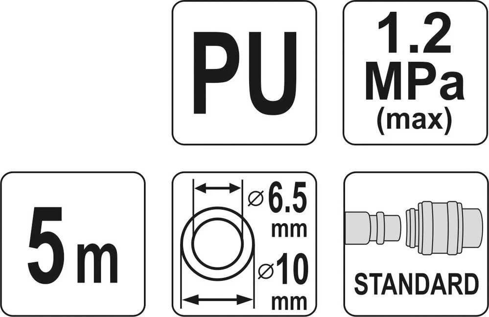 YATO PRZEWÓD / WĄŻ pneumatinis SPIRALNY 6,5mm x 10mm x 5m POLIURETANOWY