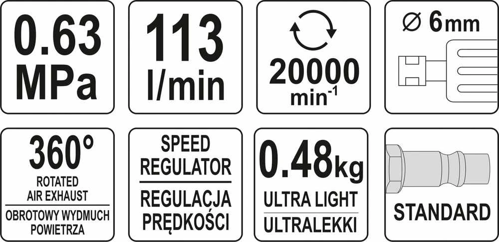YATO pneumatinis kampinis šlifuoklis YT-09676