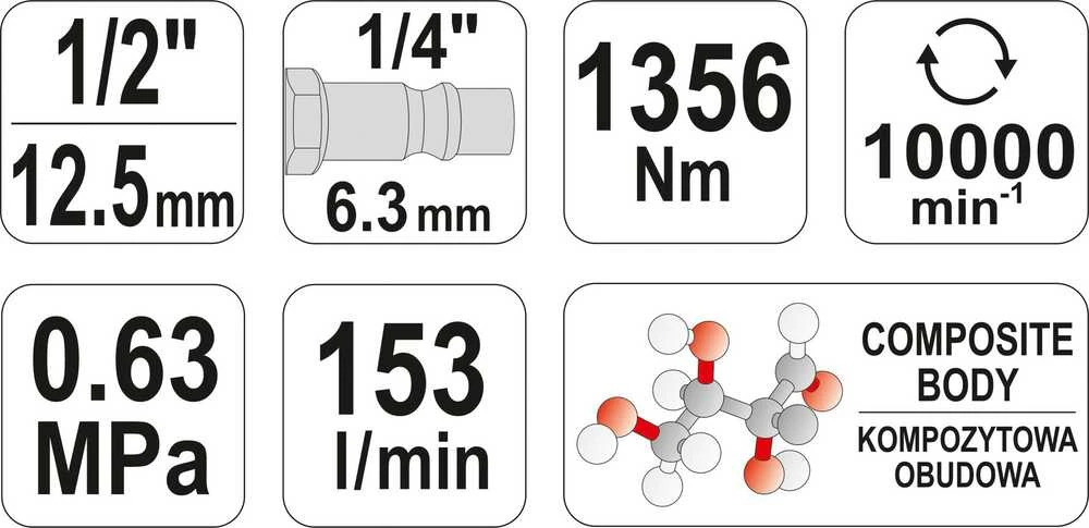 YATO PNEUMATINIS SMŪGINIS VERŽTAKLIS 1/2 "1356 Nm 0953