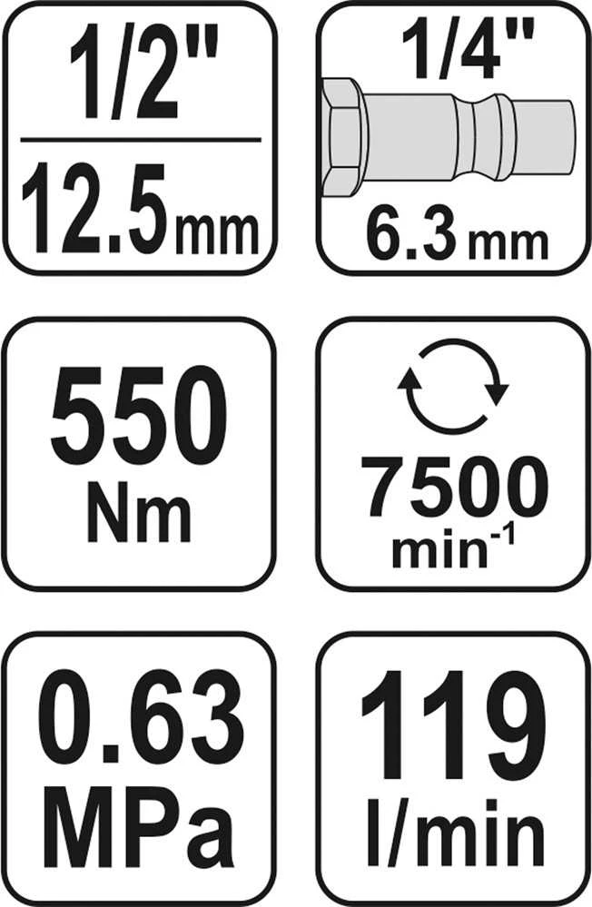 Yato Toya Sa Poland Pneumatinis smūginis veržliasukis | 12.5 mm (1/2") | 550 Nm (YT-09511)