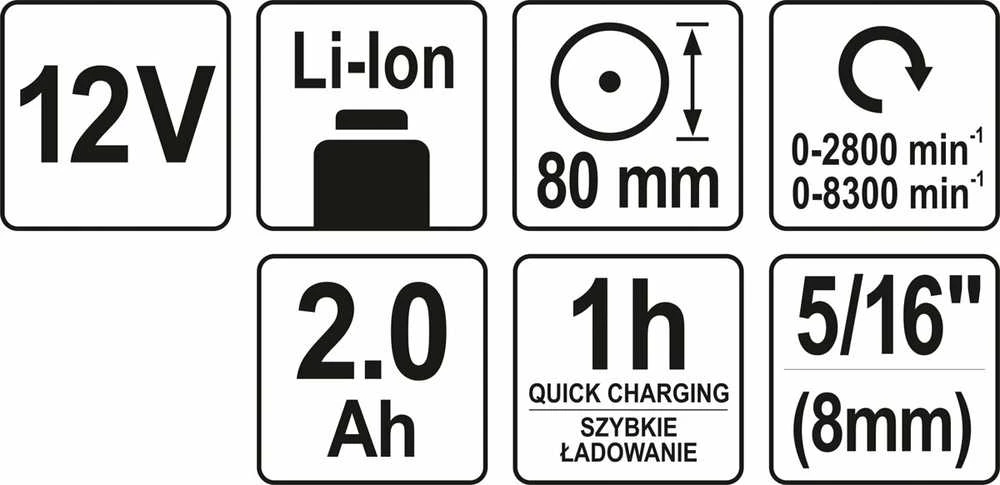 Poliruoklis YATO YT-82903 su ličio jonų baterija | 12V | 2AH | 80mm