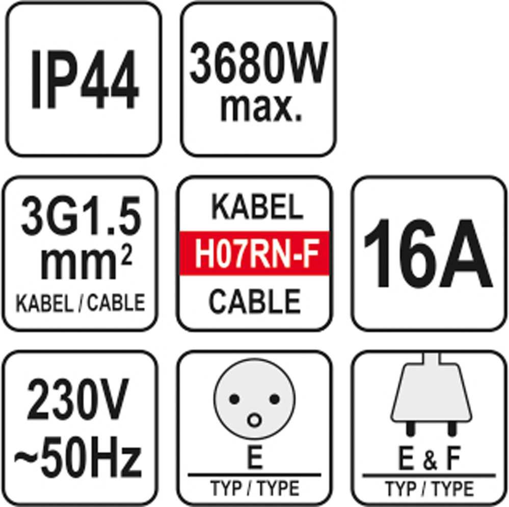 Yato Toya Sa Poland Prailginimo kabelis guminis IP44, 3x1,5mm² 20 m su 3 rozečių lizdais (YT-81162)