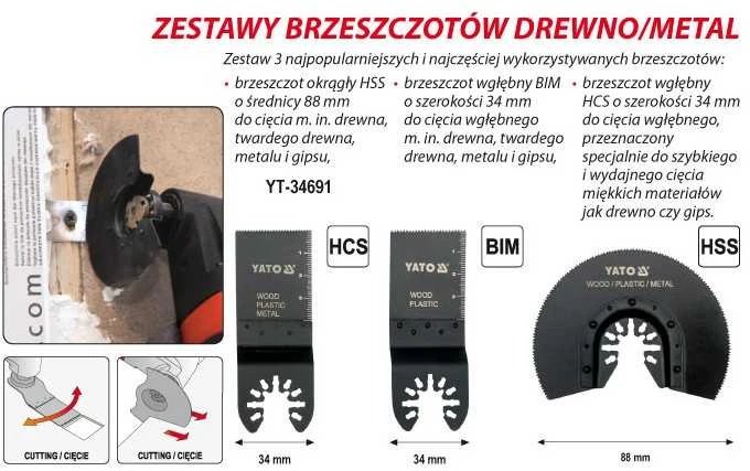 YATO Rinkinys BRZESZCZOTÓW DO NARZĘDZIA WIELOFUNKCYJNEGO 3 vnt.