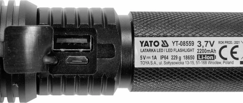 Toya Sa Poland Prožektorius 10W 900LM IP64, LI-ION 3,7V 2200MAH 200M, POWERBANK, ZOOM | Akumuliatorinis (YT-08559)