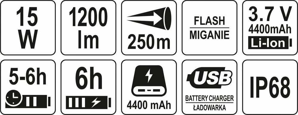 Yato Toya Sa Poland Prožektorius akumuliatorinis | 15W, 1200LM, IP68 250M, LI-ION 3,7V 4400MAH (YT-08551)