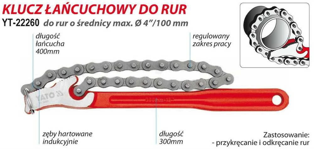 YATO KLUCZ DO FILTRÓW OLEJU ŁAŃCUCHOWY 300mm 22260