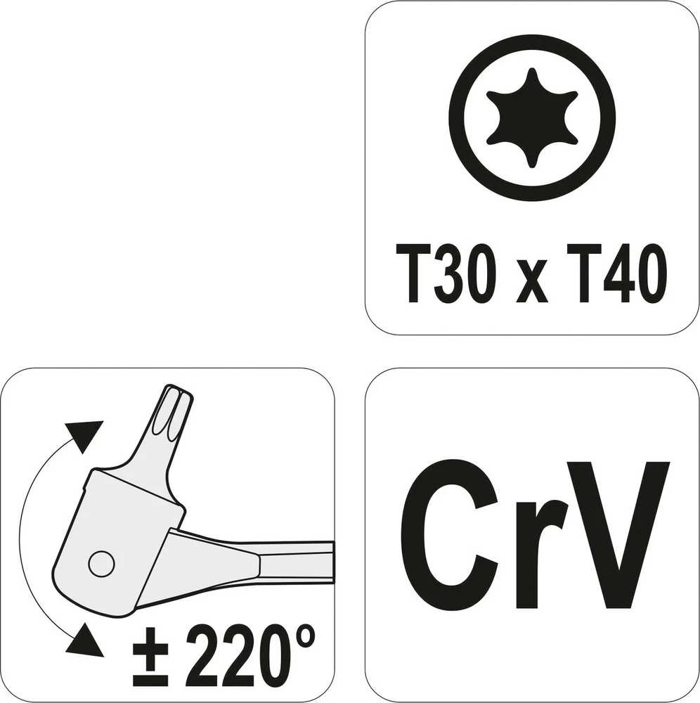 Toya Sa Poland Raktas šarnyrinis dvipusis | T-Star (Torx) T30XT40 (YT-05313)