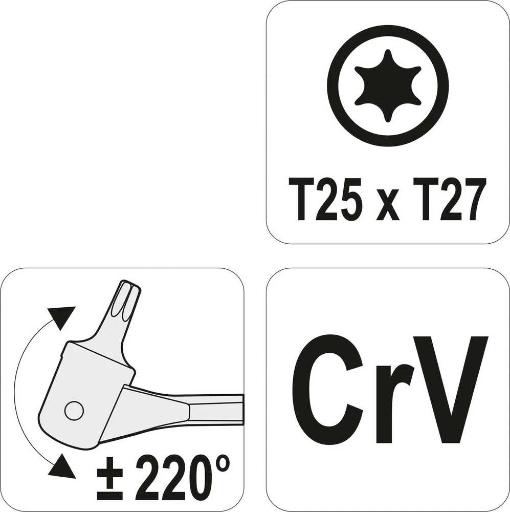 Toya Sa Poland Raktas šarnyrinis dvipusis | T-Star (Torx) T25XT27 (YT-05312)