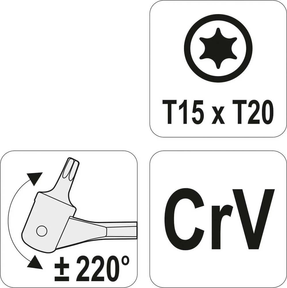 Toya Sa Poland Raktas šarnyrinis dvipusis | T-Star (Torx) T15XT20 (YT-05311)