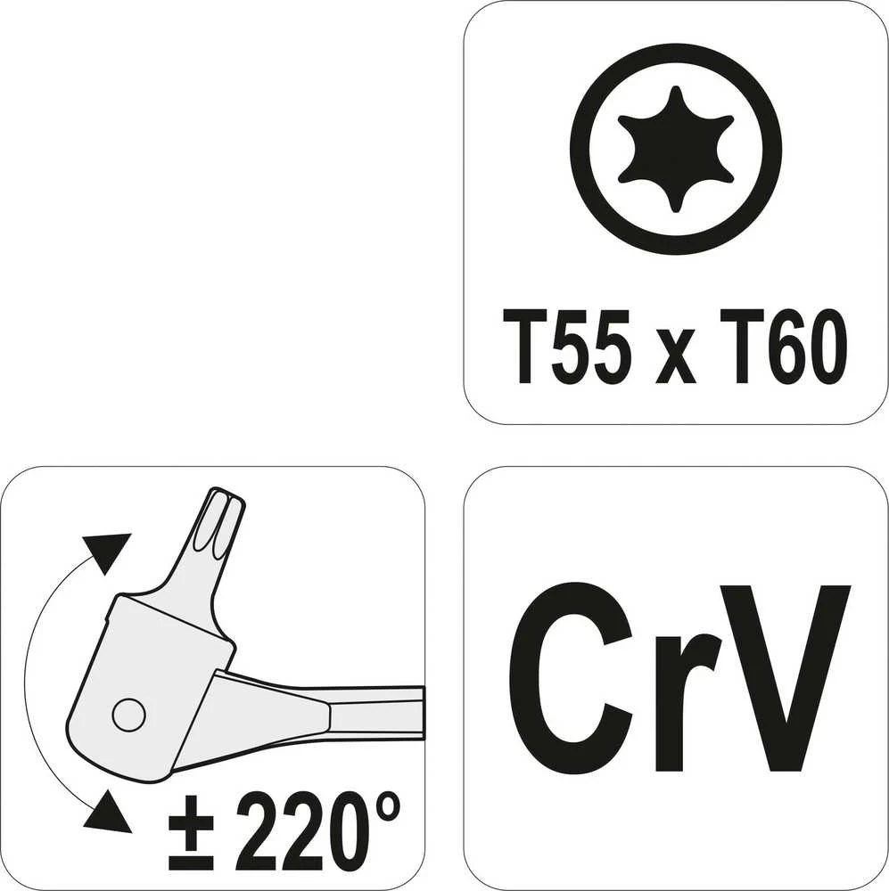 Toya Sa Poland Raktas šarnyrinis dvipusis | T-Star (Torx) T55XT60 (YT-05315)