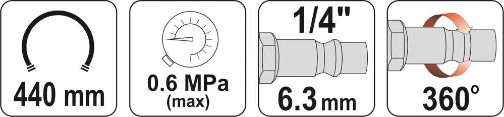 YATO pripūtimo pistoletas SU MANOMETRA, MAX 10 BAR. SUKIMAS PNEUMATINIS JUNGIMAS