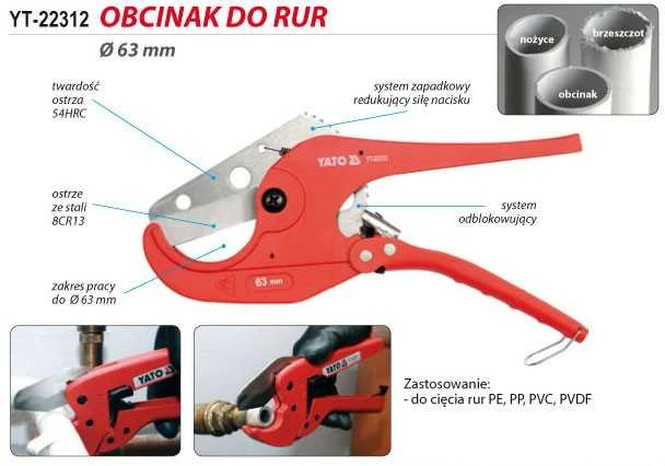 Žirklės PVC vamzdžiams Yato YT-22312; 63 mm