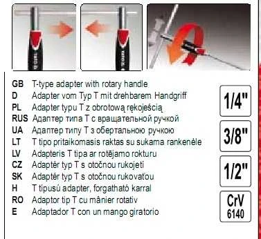 YATO TYPE-T ADAPTERIS SU 1/4 colio SUKIAMA RANKENA