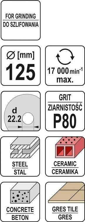 Yato Toya Sa Poland Šlifavimo diskas universalus | elastinis | P80 / 125 mm (YT-83265)