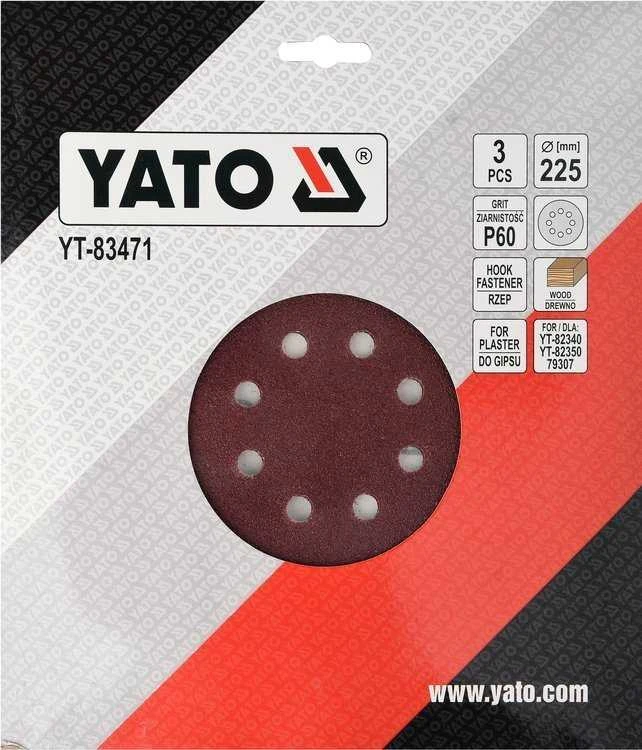 Yato Toya Sa Poland Šlifavimo diskai gipsui | Ø 225 mm | P60 | 3 vnt. (YT-83471)