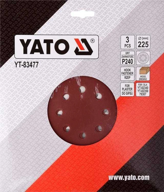 Toya Sa Poland Šlifavimo popierius {velcro) apvalus | su skylėm | 225 mm / P240 | 3 vnt. (YT-83477)