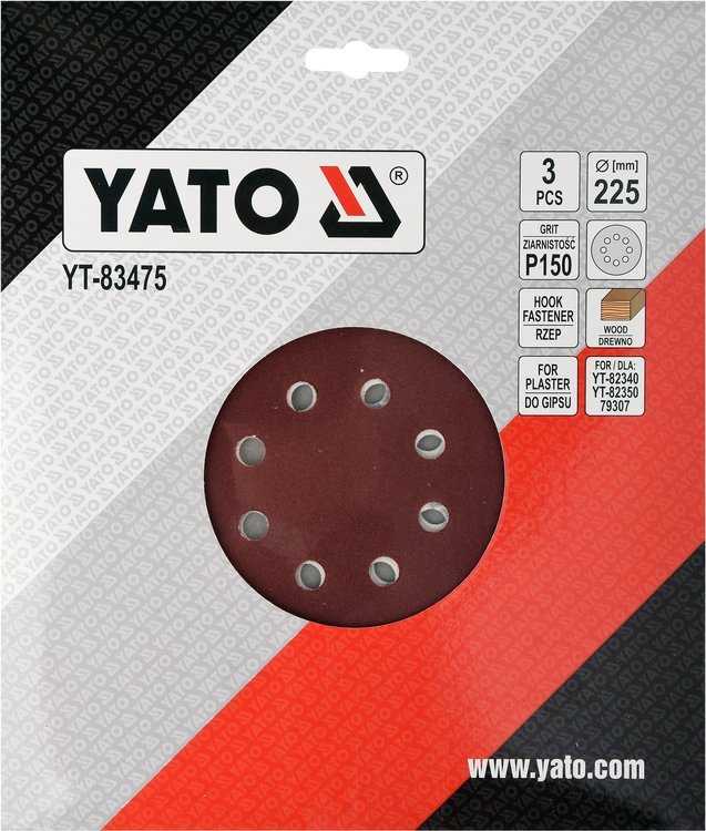 Yato Toya Sa Poland Šlifavimo popierius (velcro) apvalus | su skylėm | 225 mm / P150 | 3 vnt. (YT-83475)