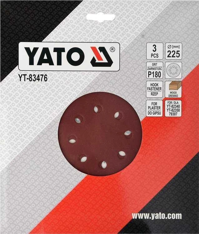 Toya Sa Poland Šlifavimo popierius {velcro) apvalus | su skylėm | 225 mm / P180 | 3 vnt. (YT-83476)