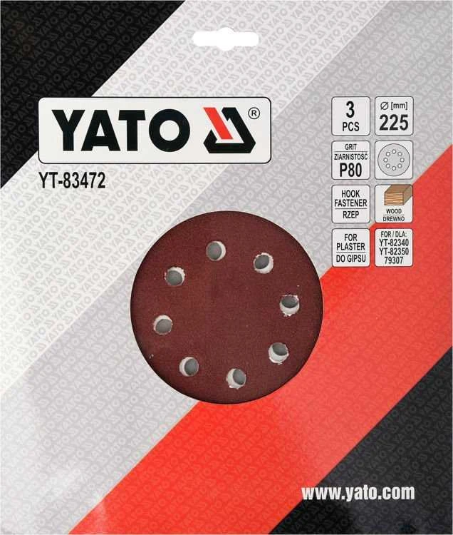 Toya Sa Poland Šlifavimo popierius {velcro) apvalus | su skylėm | 225 mm / P80 | 3 vnt. (YT-83472)