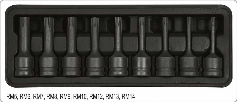 Yato Toya Sa Poland Smūginių antgalių rinkinys | 12,5 mm (1/2") | Spline (Ribe) M5 - M14 | 9 vnt. (YT-10681)