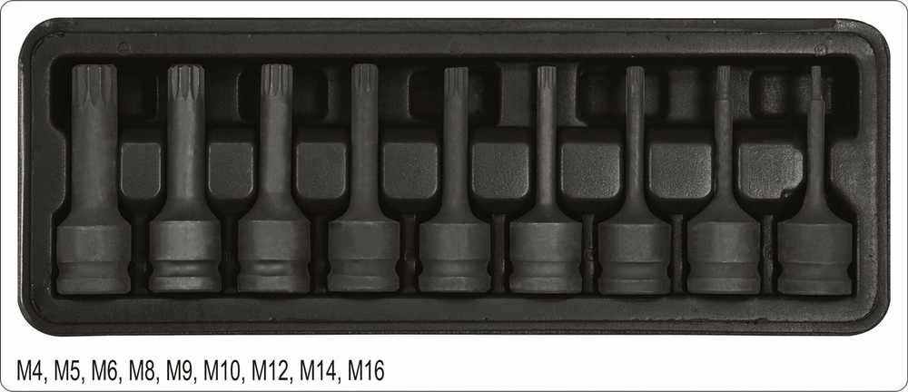 Yato Toya Sa Poland Smūginių antgalių rinkinys | 12,5 mm (1/2") | Spline (XZN) M4 - M16 | 9 vnt. (YT-10691)
