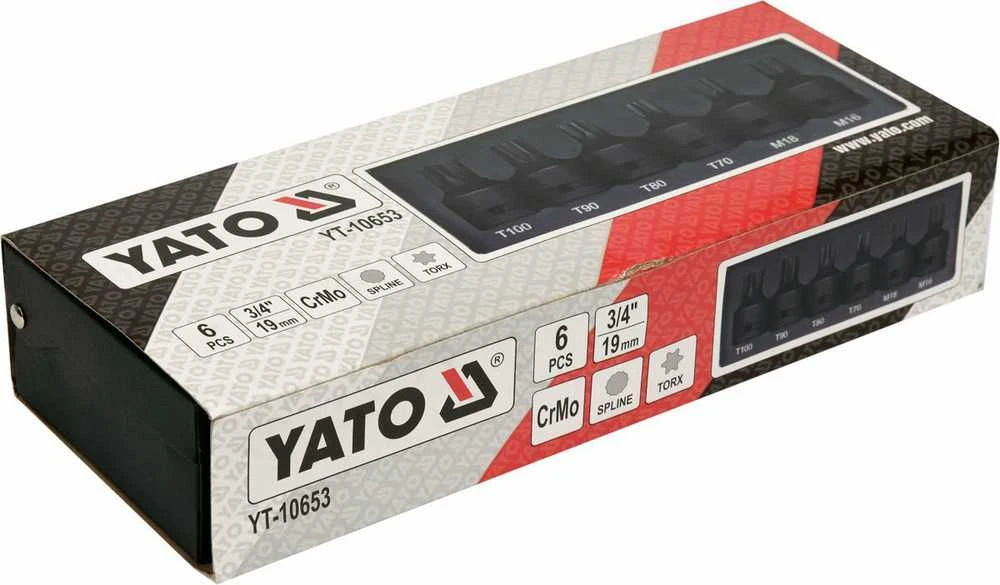 Yato Toya Sa Poland Smūginių antgalių rinkinys | 20 mm (3/4") | T-Star (Torx) T70 - T100 | spline M16-M18 | 6 vnt. (YT-10653)
