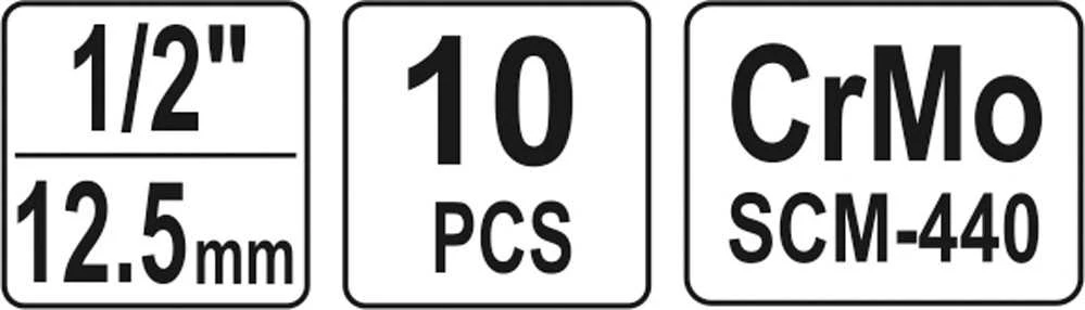 YATO smūginių antgalių rinkinys 1/2" 10 vnt. 10-22 mm 1025