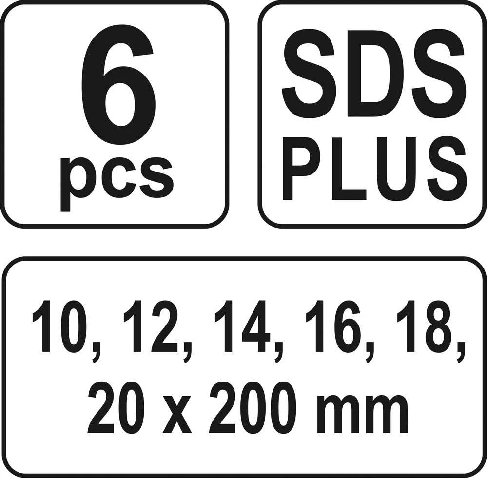 Grąžtas YATO MEDIENOS GRŪDŽIAI SDS RINKINYS 6 vnt. 10-20mm / 200mm