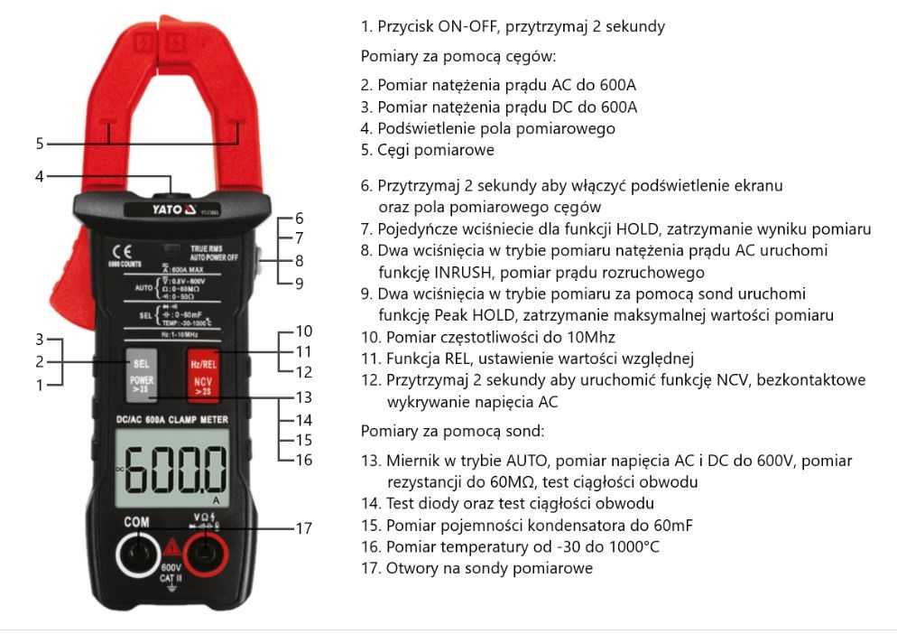 YATO srovės matavimo replės TRUE RMS AC / DC 600A