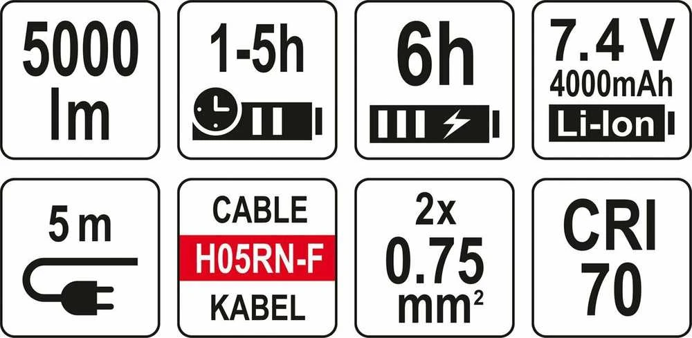 YATO Nešiojamas statybinis žibintas 5000LM, akumuliatorinis/230V
