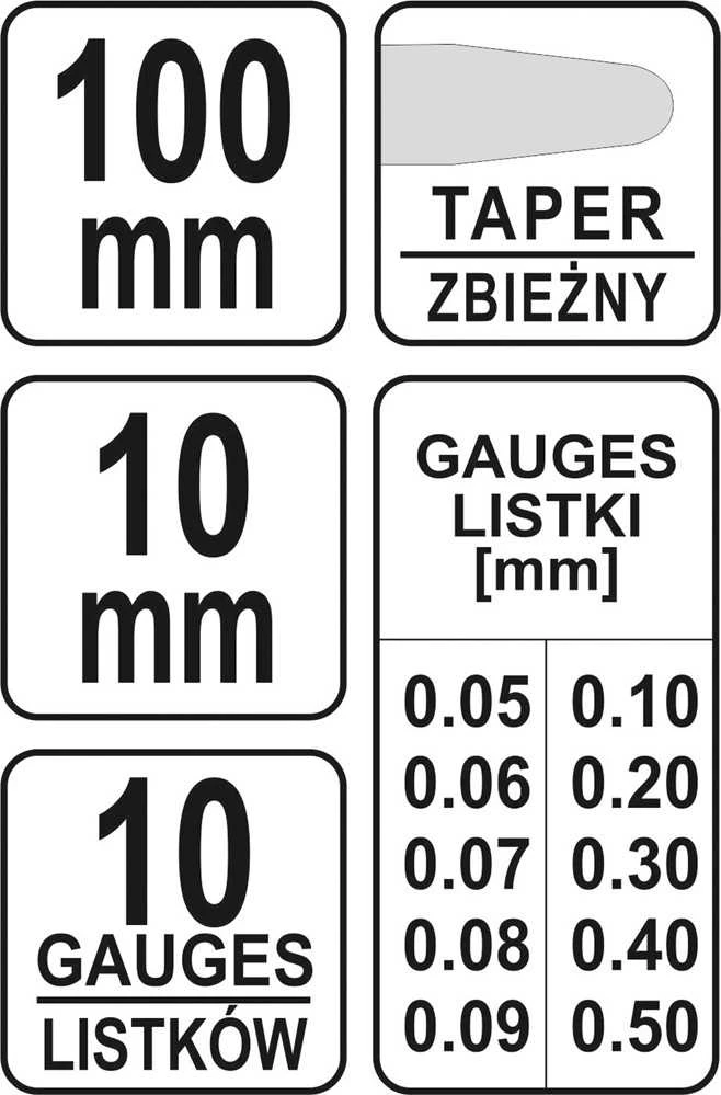 YATO SZCZELINOMIERZ 100mm 10 LISTKÓW 0.05-0.5mm 7222