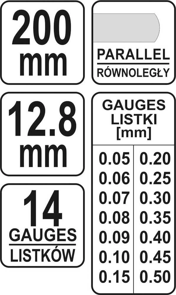 YATO SZCZELINOMIERZ 200mm 14 LISTKÓW 0.05-0.5mm 7223