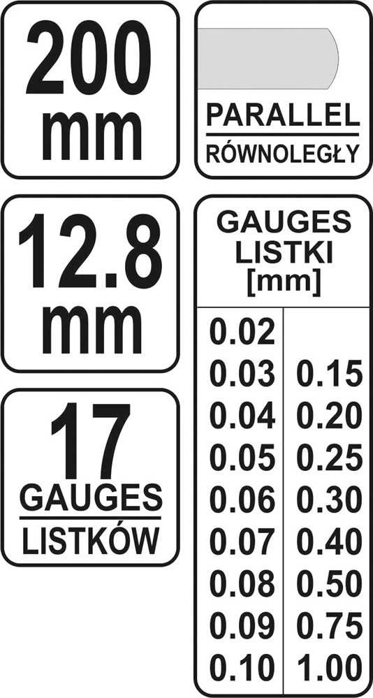 YATO SZCZELINOMIERZ 200mm 17 LISTKÓW 0.02-1.0mm 7221